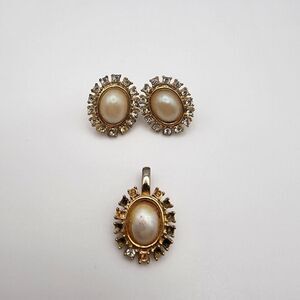 Park Lane Gold Tone, Faux Pearl, & CZ Earrings & Pendant Set